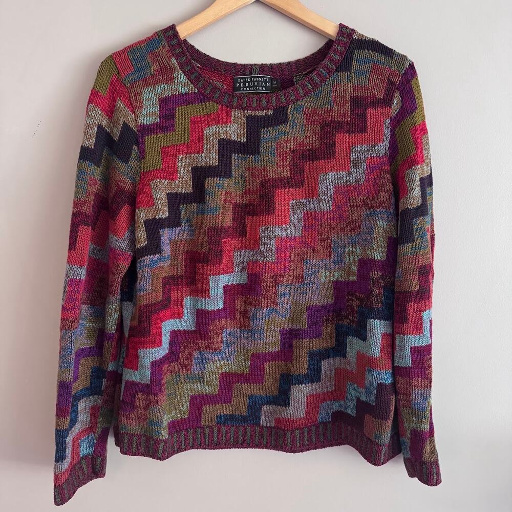 Kaffe Fassett Peruvian Connection Chevron Colorful Pima Cotton Sweater Medium